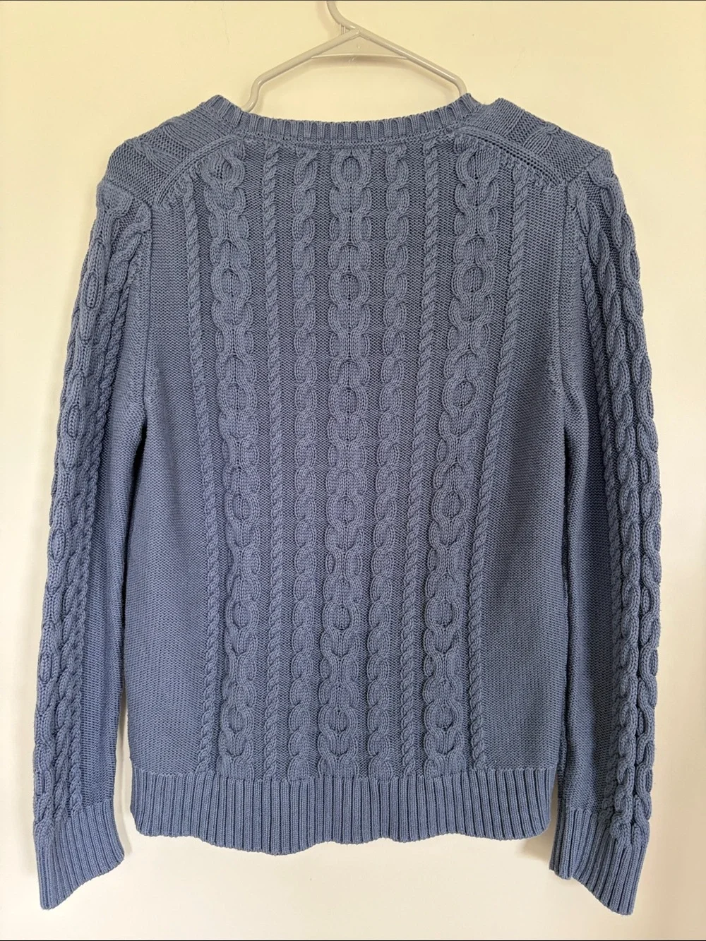 L.L. Bean Women's 100% Cotton Cable Crew Sweater in Dusty Blue